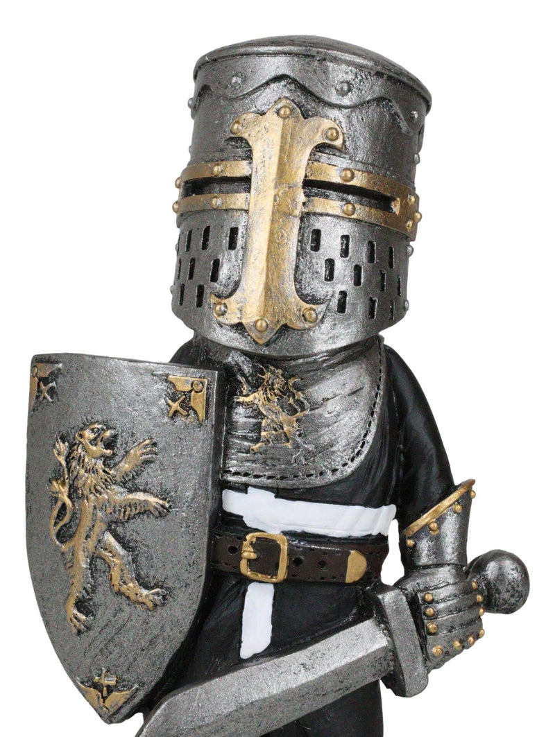 Ebros Gift Anime Chibi Renaissance Medieval Knight of The Cross Templar Crusader Figurine 4.5" Tall Suit of Armor Miniature European Knights Sculpture Decor (Swordsman with Lion Heraldry Shield)