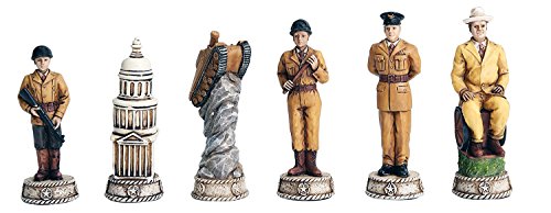 Ebros Gift World War Two Allied United States VS Axis Germany Resin Chess Pieces With Fine Glass Board Set