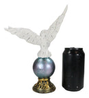 Gothic Snowy Owl Talisman Pentagram Pendant Perching On Gazing Ball Orb Figurine