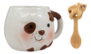 Ebros White And Chocolate Dog Ceramic Coffee Mug With Puppy Latch On Spoon Set - Ebros Gift