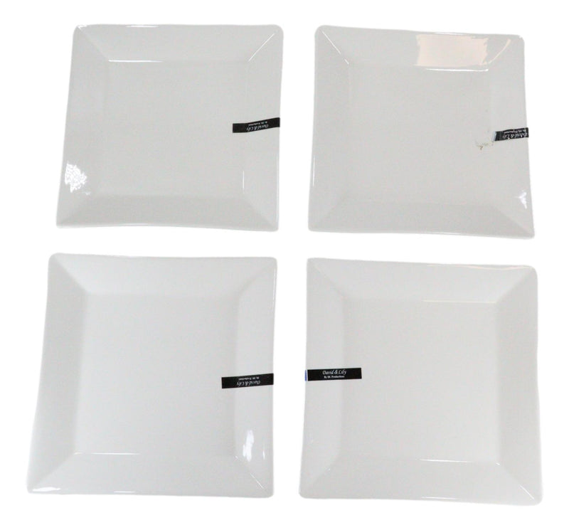 Ebros Pack Of 4 Kitchen And Dining Modern Contemporary Design Porcelain Square Appetizer Plates 8.25"Wide Restaurant Supply Grade Dishwasher And Microwave Safe Perfect For Salad Dessert Hors d'oeuvre