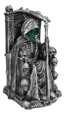 Dark Lord Grim Reaper Skeleton On Throne With LED Light Ghastly Face Figurine