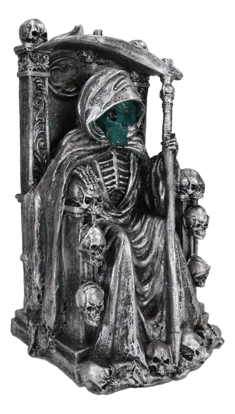Dark Lord Grim Reaper Skeleton On Throne With LED Light Ghastly Face Figurine