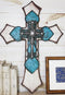 Large Rustic Western Crystal Floral Turquoise Occitan Spade Layered Wall Cross