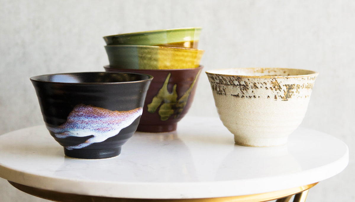 Pack Of 5 Made In Japan Colorful Gradient Art Kiln Natural Glazed Ceramic Bowls