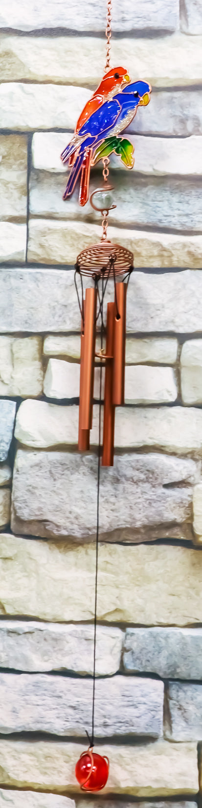 Tropical Scarlet Macaw Parrot Lovers Bird Pair Resonant Copper Wind Chime Garden