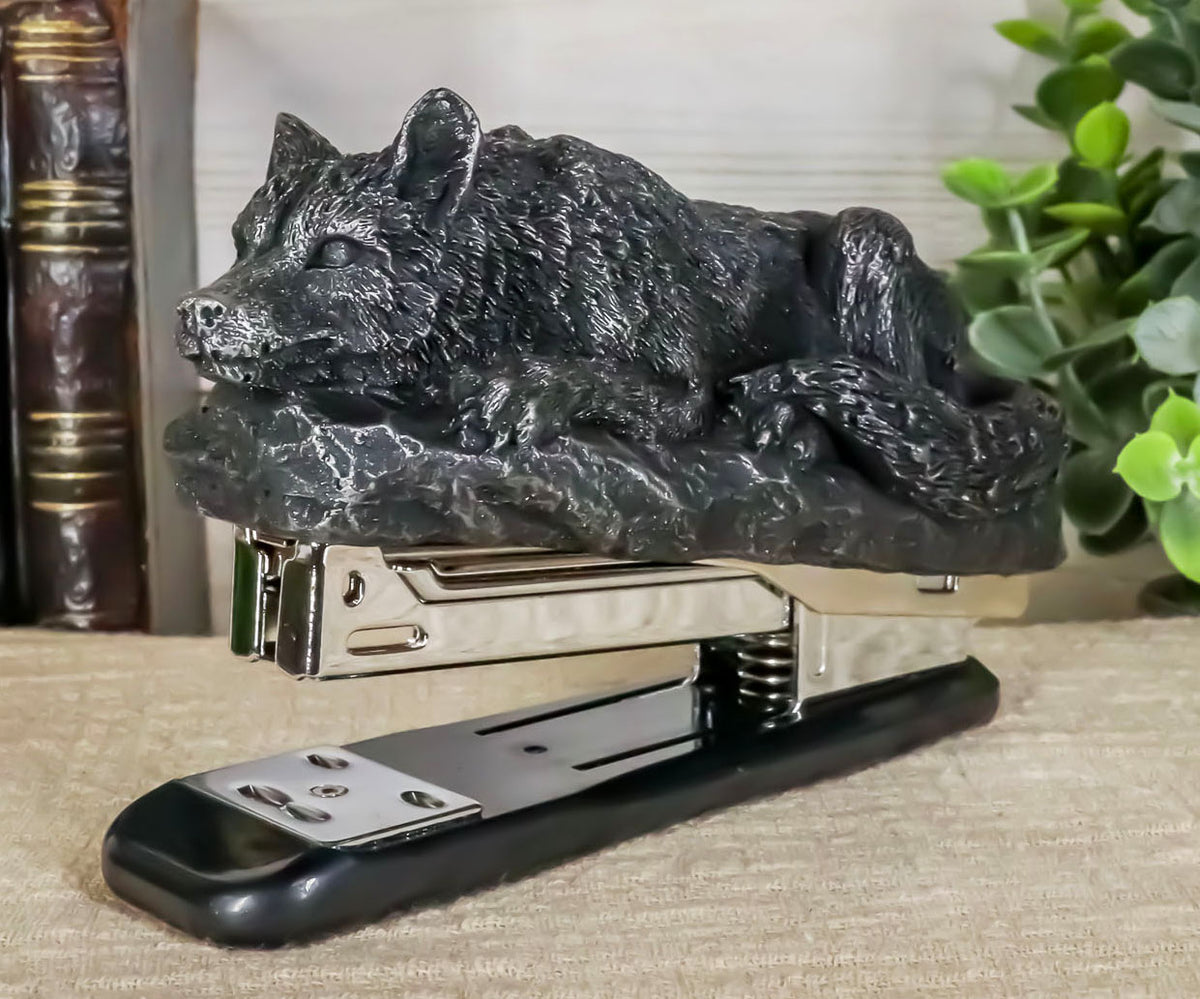 Gothic Resting Alpha Wolf Stapler Office Desktop Accessory Totem Wolf Spirit