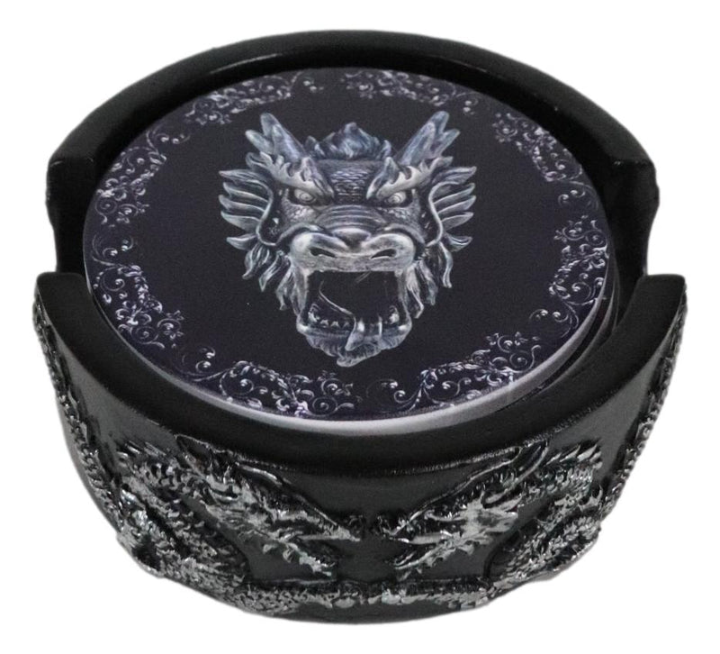 Oriental Dragon King Dueling Dragons Coaster Set Holder With Four Coasters