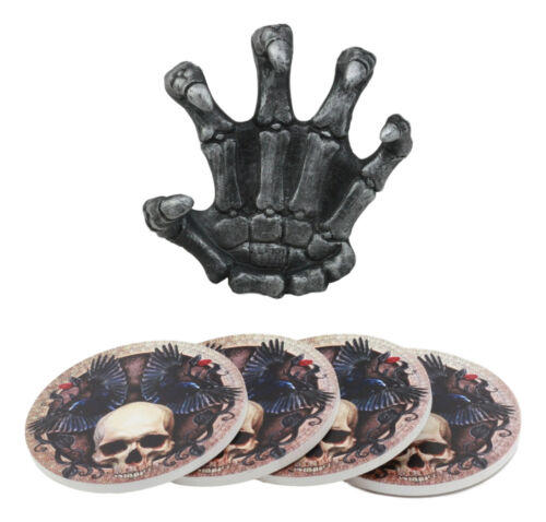 Ebros Clutch Of The Dead Skeleton Hand Coaster Holder W/ 4 Skull Coasters