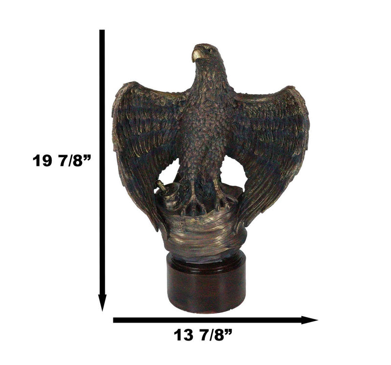 Large Grand Bald Eagle Perching On USA American Flag Figurine With Round Base