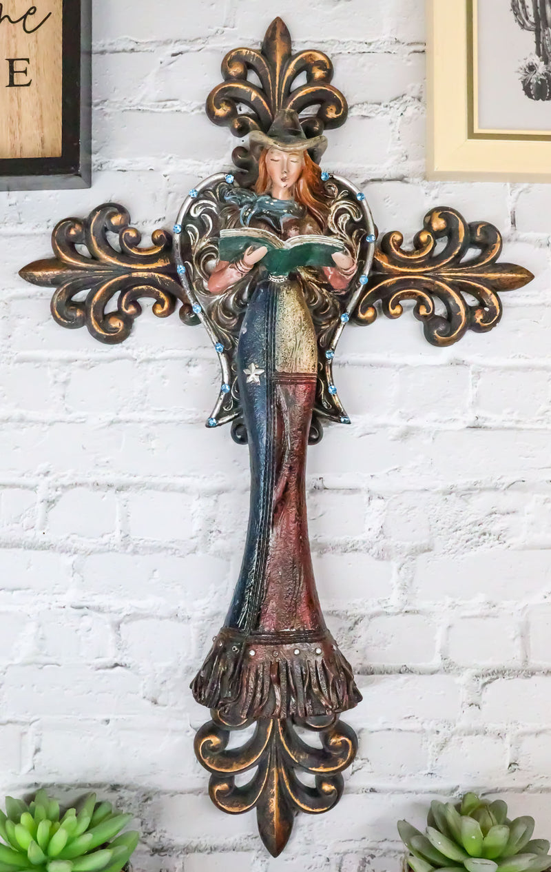 Southwest Rustic Fleur De Lis Texas Western Cowgirl Angel Wall Cross Decor