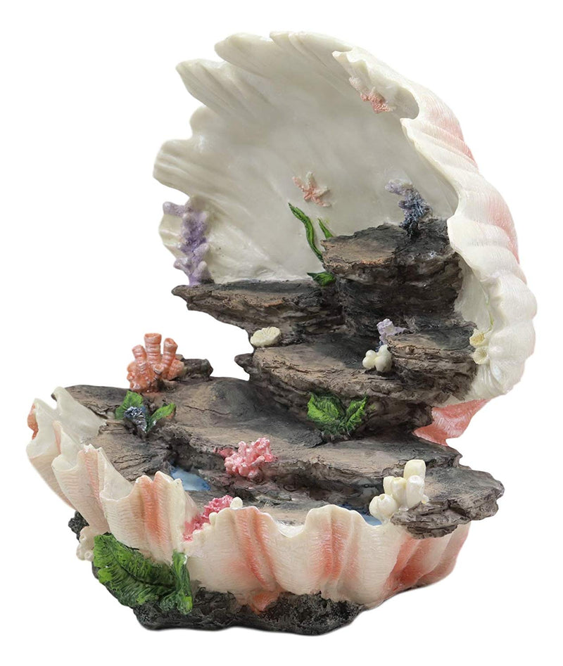 Ebros 12.25" Wide Colorful Nautical Ocean Giant Clam Shell of The Coral Reefs Miniature Mermaids Display Stand Statue Fantasy Mermaid Mergirls - Ebros Gift