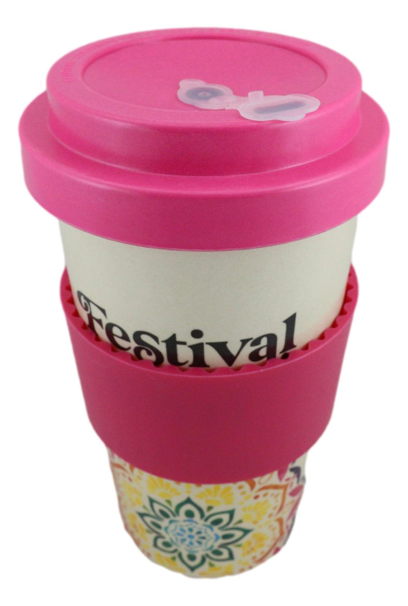 Festival Fuel Mandala Bamboo Fiber Reusable Travel Mug Cup W/ Lid And Sleeve