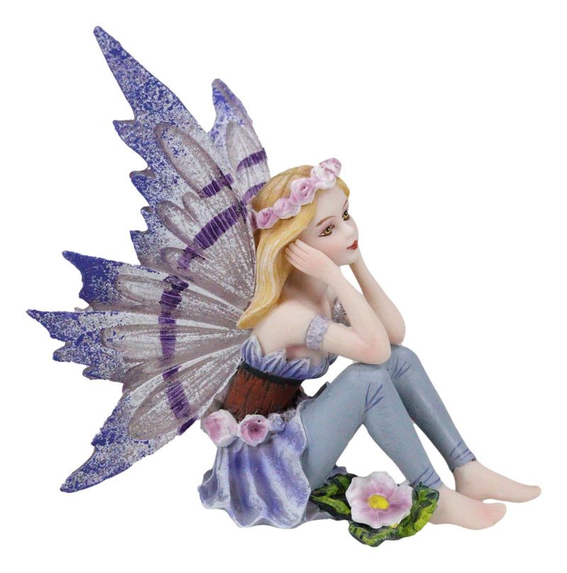 Small Meadowland Tribal Purple Periwinkle Flower Girl Fairy Daydreaming Figurine