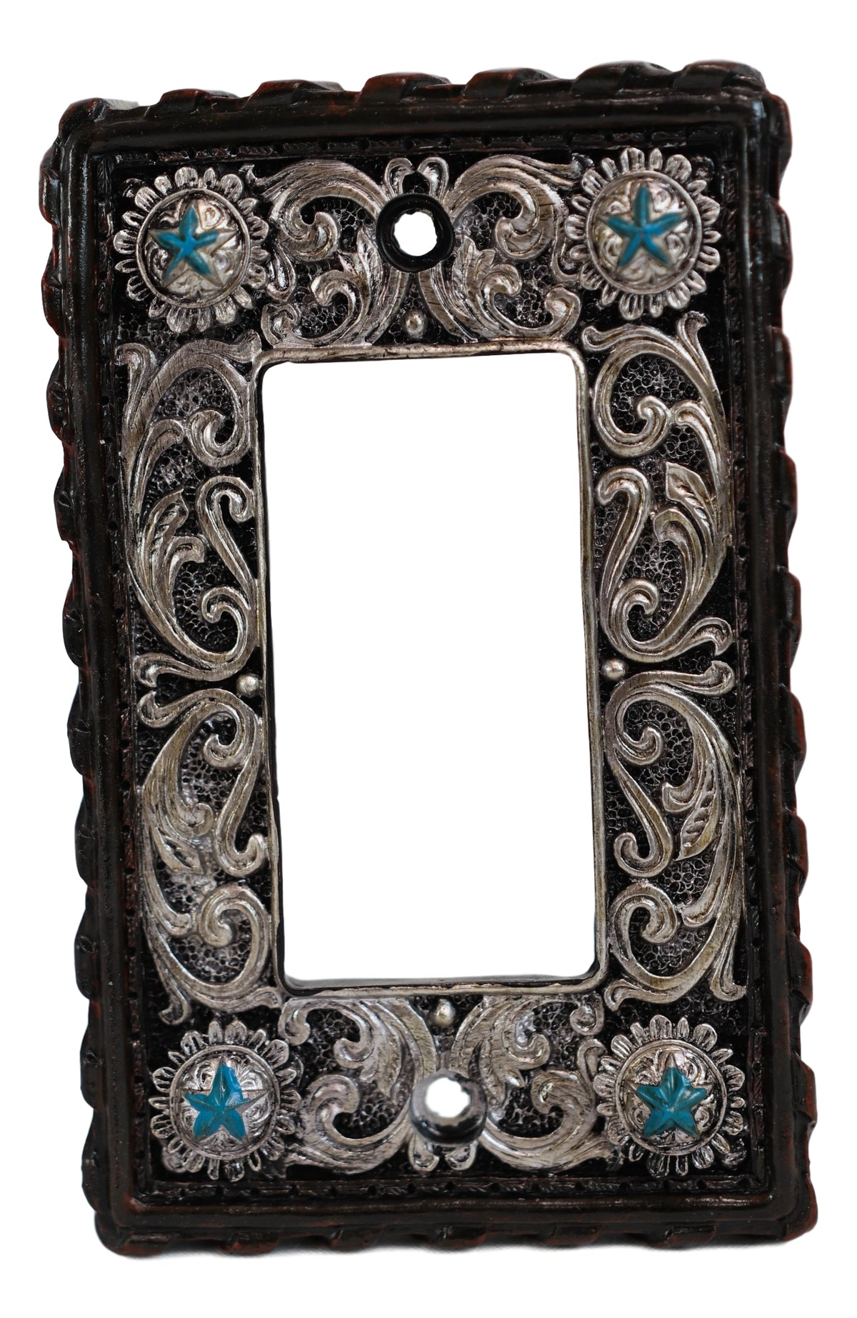 Set of 2 Western Turquoise Stars Lace Scroll Wall Single Rocker Switch Plates