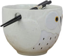 Ebros Whimsical Ceramic White And Black Owl Ramen Bowl and Chopsticks Set of 2