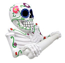 Ebros Gift White Day Of The Dead Sugar Skull Floral Skeleton Toilet Paper Holder Bathroom Wall Decoration Figurine