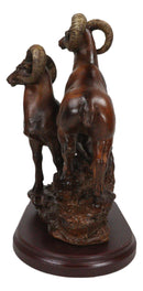 Rustic Country Bighorn Sheep Ram Family On Rock Faux Mahogany Wood Figurine