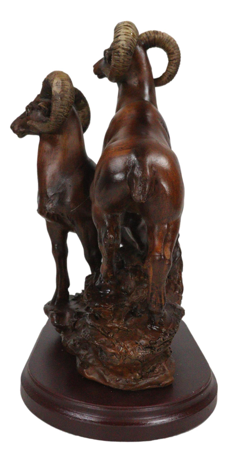 Rustic Country Bighorn Sheep Ram Family On Rock Faux Mahogany Wood Figurine