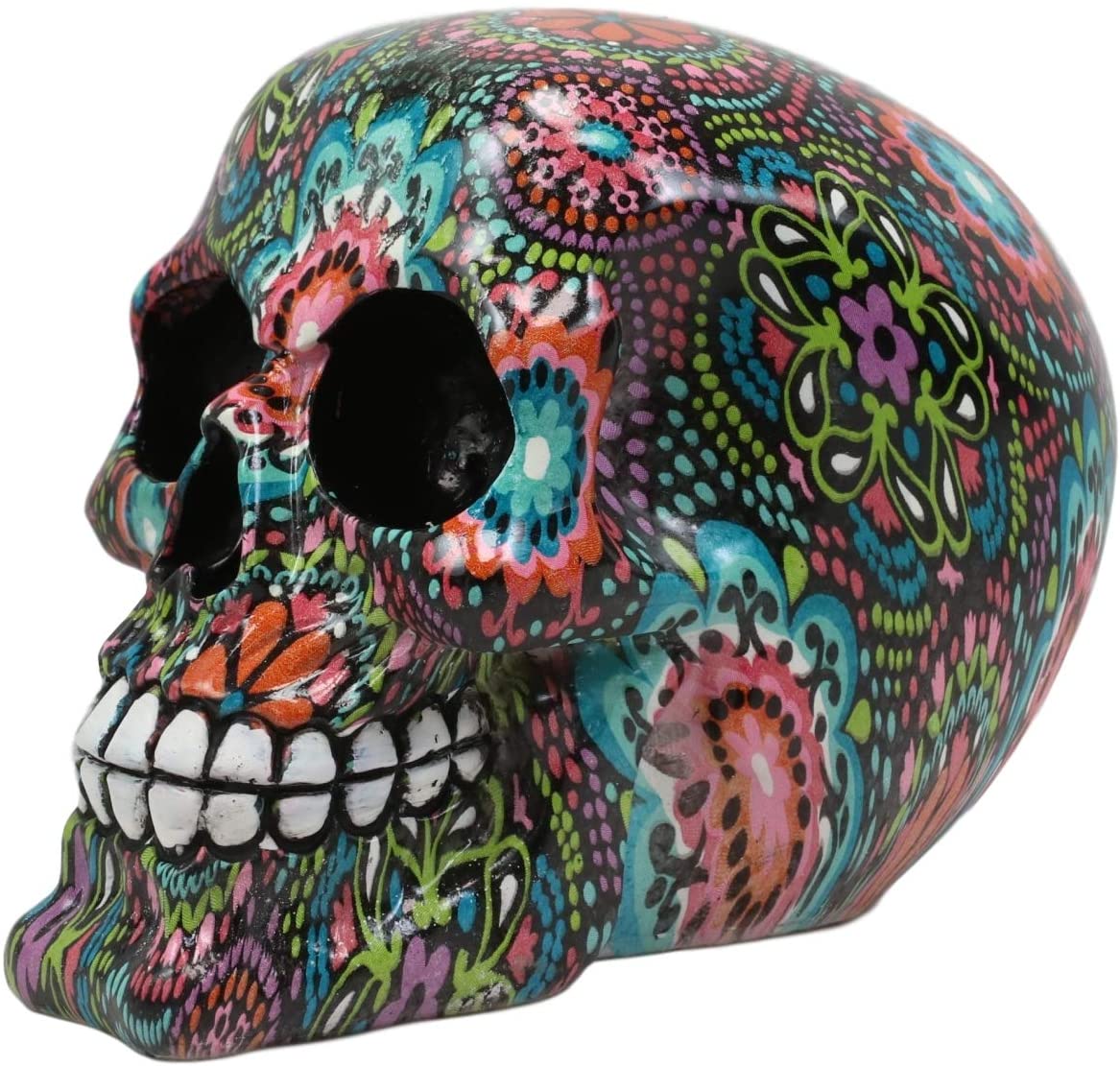Ebros Day Of The Dead Color Beads And Floral Tattoo Sugar Cranium Skull Statue