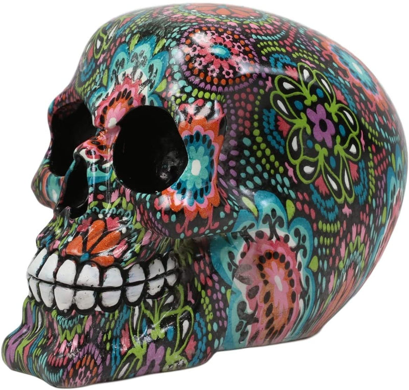 Ebros Day Of The Dead Color Beads And Floral Tattoo Sugar Cranium Skull Statue