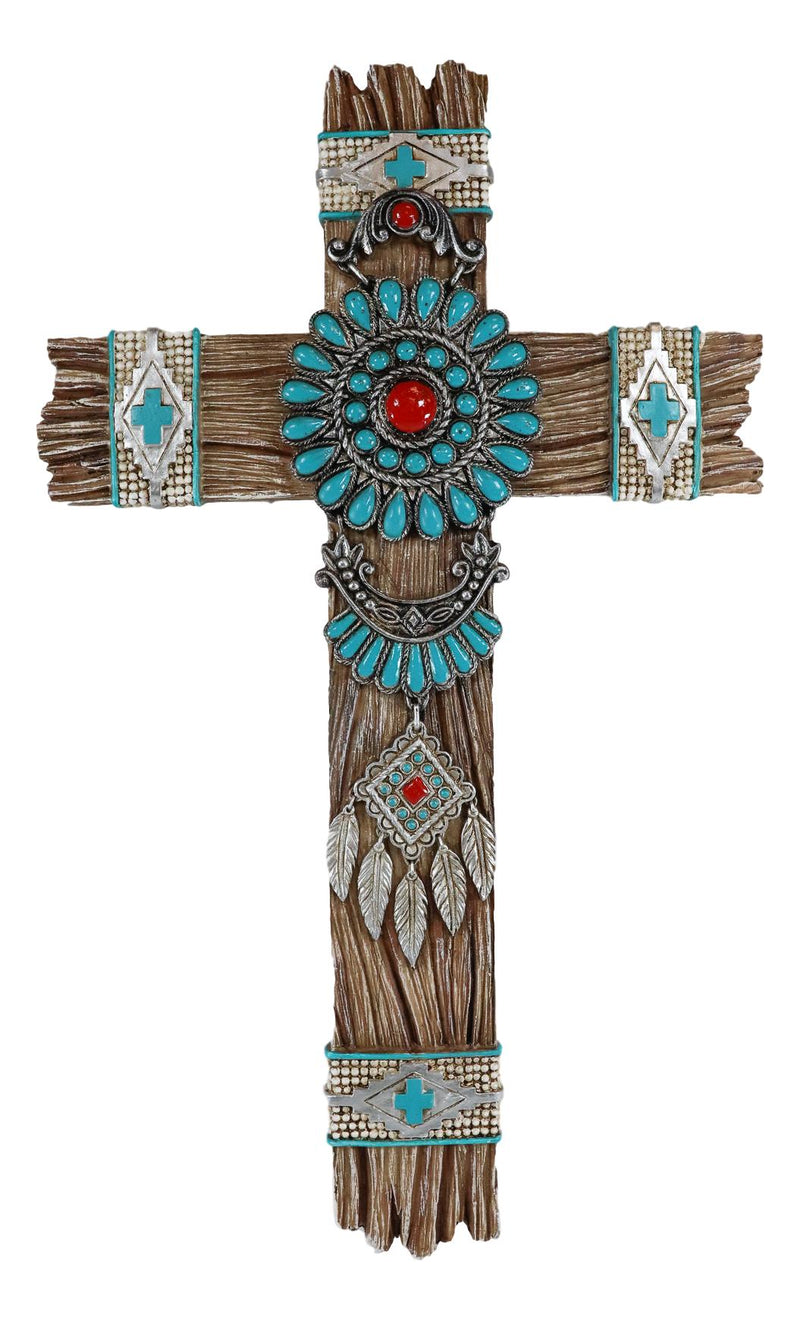 Ebros Southwest Native Indian Navajo Vector Turquoise Beads Dreamcatcher Wall Cross