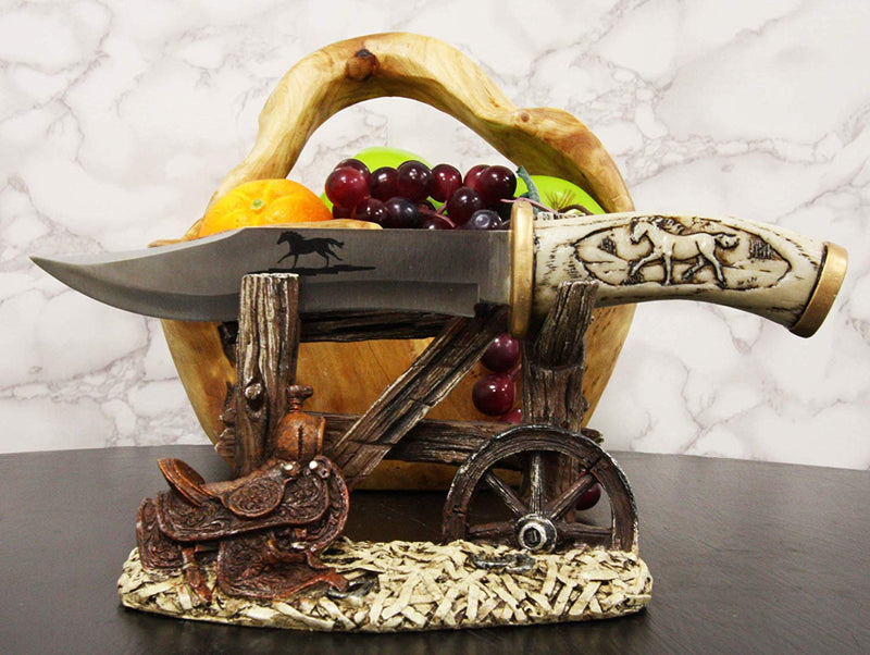 Ebros 10 1/2" Decorative Horse Handle / Blade Knife with Western Display Stand - Ebros Gift