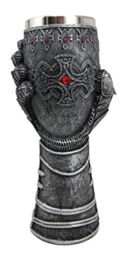 Ebros Medieval Knight Of Chivalry Gauntlet 9.5"H 8oz Wine Drink Goblet Chalice Cup