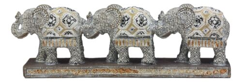 Ebros Feng Shui 3 Silver Geometric Elephants Statue W/ Tapestry Blanket Design