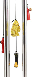 Ebros Gift Yellow Gear Outfit Fireman in Line of Duty with Axe and Red Hydrant Resonant Relaxing Wind Chime Patio Garden Accent of Fire Fighters Hydrants 911 Emergency Civil Service