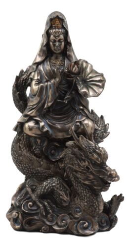 Ebros Avalokiteśvara Meditating Buddha Kwan Yin Kuan Yin On Dragon Statue 11"H