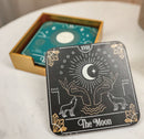 Wicca Tarot Card MDF Wood Coaster Set of 4 Tiles With Cork Backing And Holder