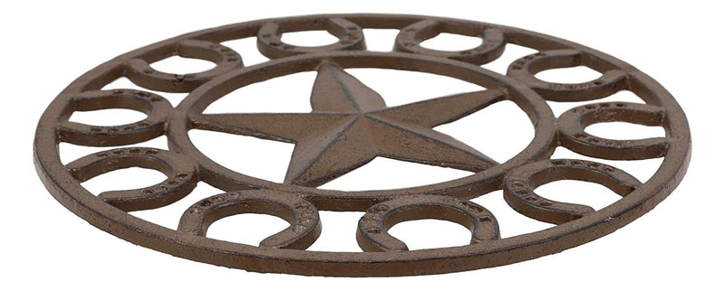 Ebros Gift 10" Diameter Western Lone Star with Horseshoes Border Cast Iron Metal Round Trivet