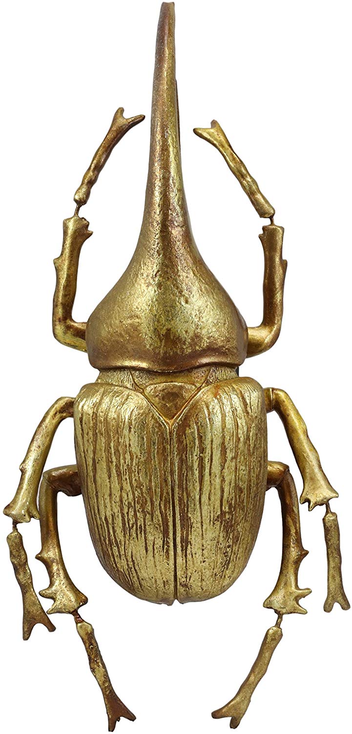 Ebros Large Gold Leaf Resin Modern Chic Exotic Beetle Wall Sculpture Or Table Decoration Museum Gallery Taxidermy Model Figurine Accent (Hercules)
