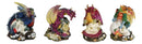 Set of 4 Metallic Red Green Pink Blue Dragons Crouching On Skulls Mini Figurines
