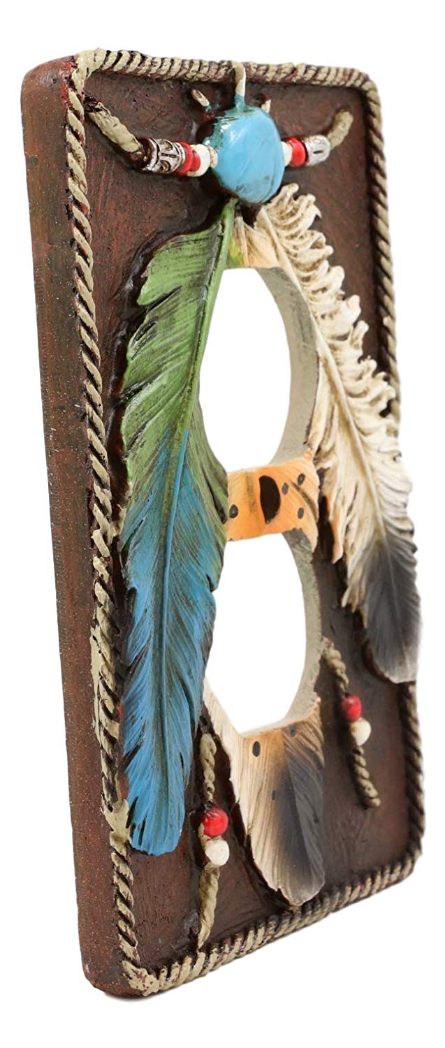 Ebros Southwestern Native 3 Feathers Double Receptacle Outlet Cover Set Of 2