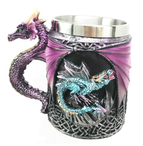 Ebros Conception Blue Fire Purple Dragon Beer Stein Tankard Coffee Cup Mug 12oz