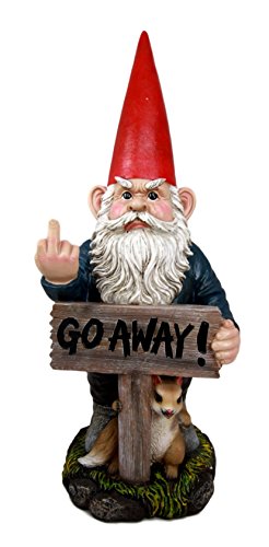 Ebros Rude Garden Greeter "Go Away!" Gnome Dwarf Not Welcome Statue 17.75"H Patio Outdoor Poolside Figurine As Whimsical Decor Magical Fantasy Gnomes Decoration