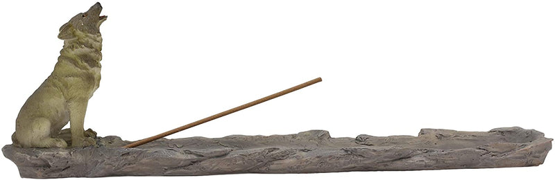 Ebros Sitting Alpha Gray Wolf Howling by The Creek Incense Burner Holder