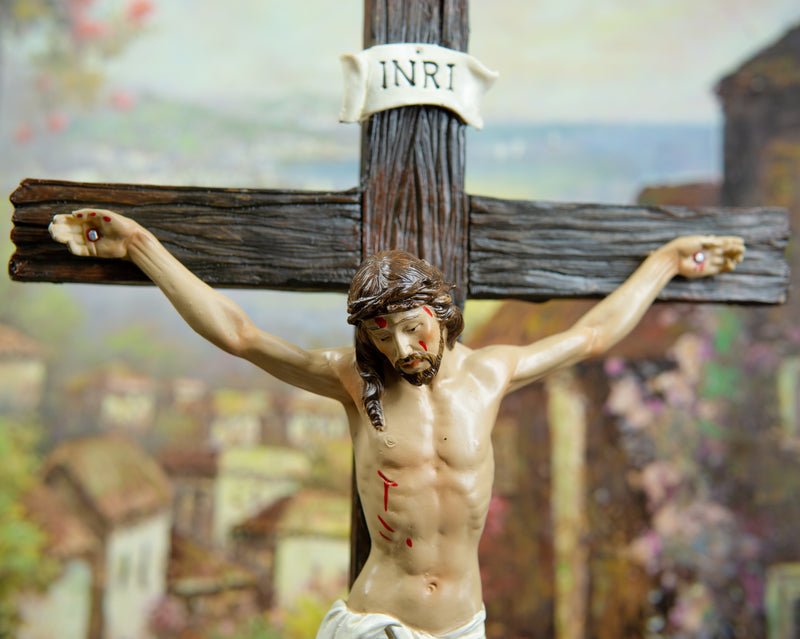 Ebros Jesus Christ On The Cross With Rose of Sharon Base Decorative Crucifix Statue