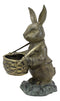 Ebros Aluminum Rustic Bunny Rabbit Holding Basket Planter Pot Garden Statue 13"H
