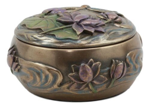 Ebros Nouveau Dragonfly Flitting Lily Over The Pond Round Jewelry Box Figurine