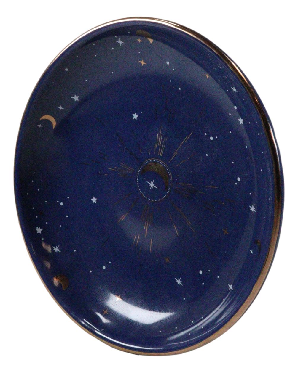 Wicca Astrology Constellation Blue Crescent Moon And Stars Trinket Jewelry Dish