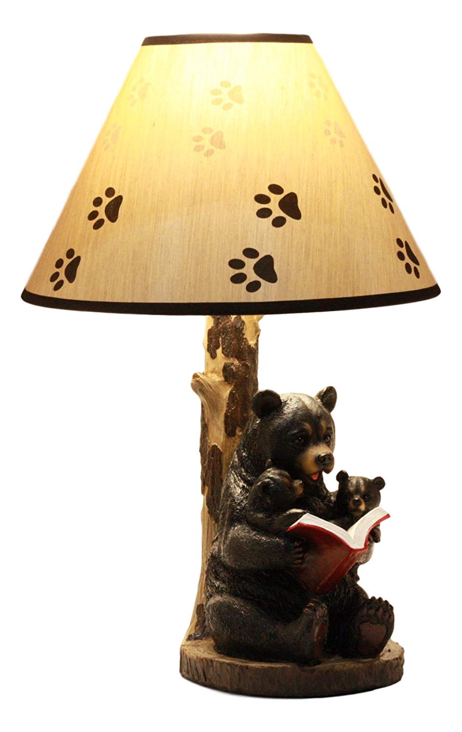 Bedtime Story Mama Bear Reading to Baby Bears Table Lamp with Printed Paw Shade