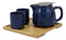 Ebros Navy Blue Contemporary Ceramic 20oz Tea Pot With 2 Cups And Bamboo Tray Set