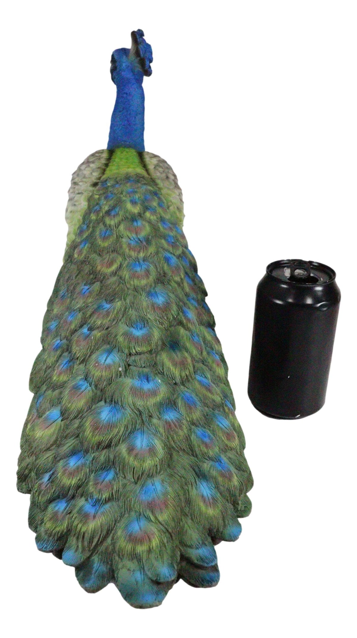 Elegant Iridescent Blue Peacock with Beautiful Train Feathers Decorative Statue