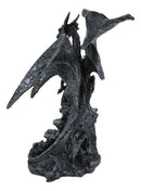 Gargantuan Stone Dragon Guarding Medieval Castle On Mountain Steppes Figurine