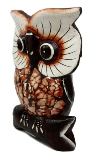 Balinese Wood Handicrafts Forest Owl Family Set of 3 Decorative Figurines 6"H