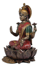 Beautiful Large Hindu Goddess Lakshmi Sitting On Lotus Flower Statue 12.25"Tall