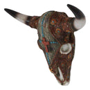 Western Turquoise Red Gems Cross Faux Leather And Wood Look Cow Skull Wall Decor